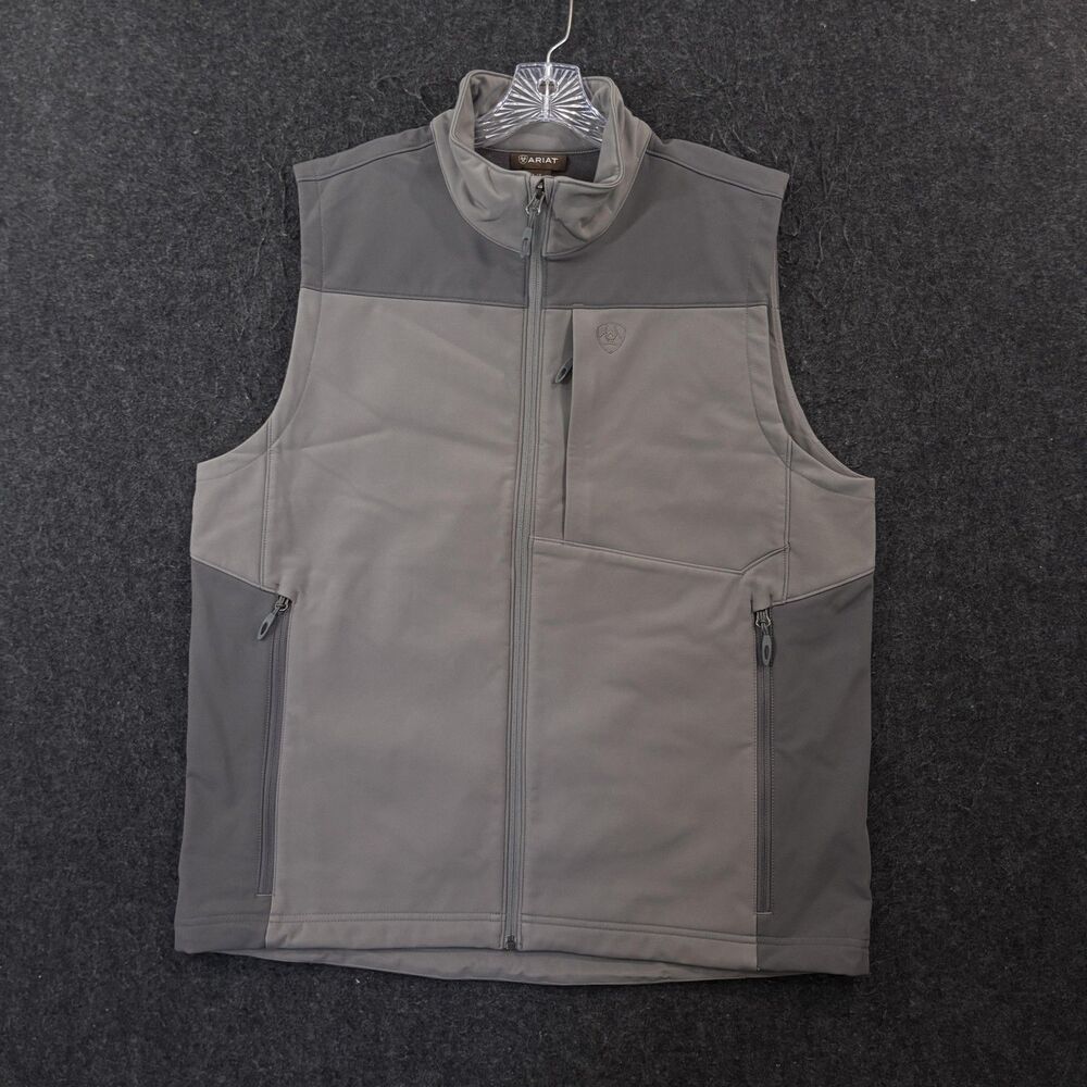 Ariat Vernon 2.0 Softshell Vest Men's Large Gray Full Zip Water Repel Fleece
